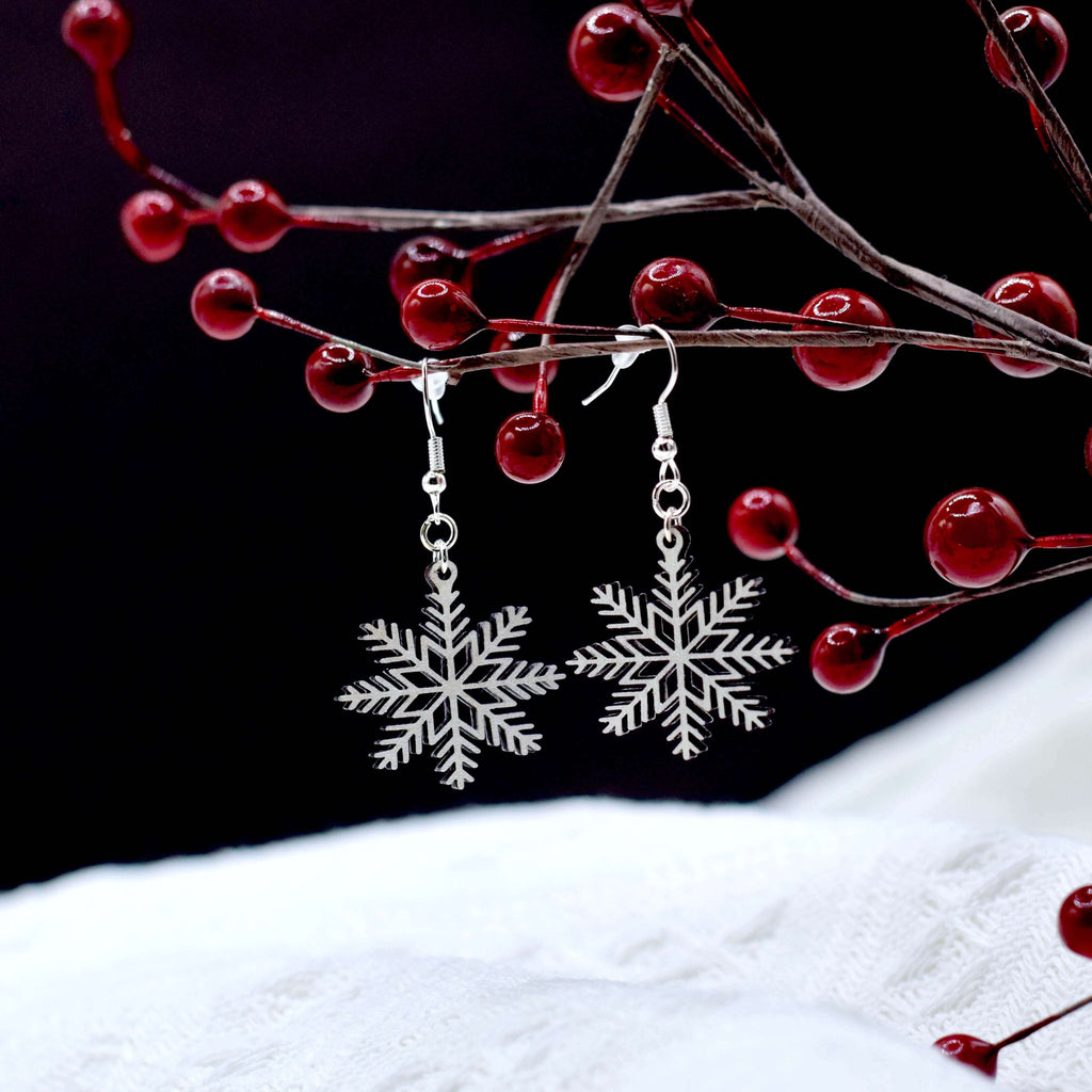 Wooden Shimmering Snowflake Earrings $10.99 Winks Design Studio,LLC