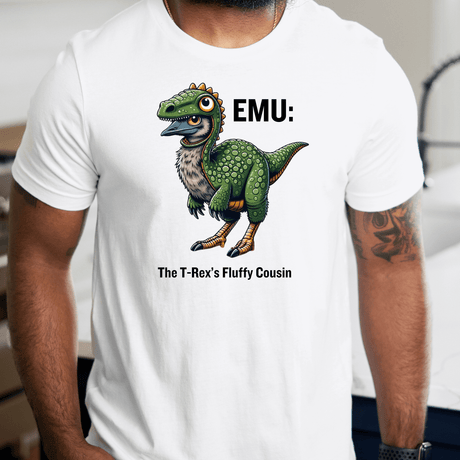 R & R Short Sleeve T-shirt - Emu: T-Rex Fluffy Cousin T-shirt Winks Design Studio,LLC