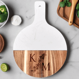 Personalized Acacia Wood & Marble Serving Board - 10" with Handle