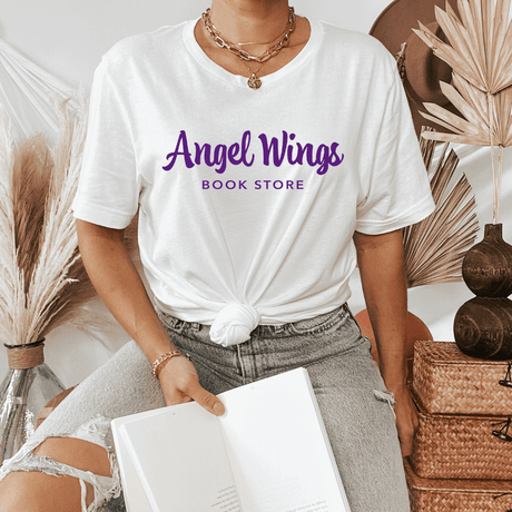 Angel Wings Bookstore Horizontal T-Shirt T-shirt Color: White $21.95 Winks Design Studio,LLC