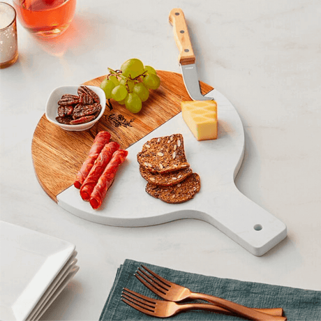 Personalized Acacia Wood & Marble Serving Board - 10" with Handle