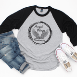 Angel Wings Bookstore Raglan Baseball T-Shirt T-shirt Color: Black/White $30.87 Winks Design Studio,LLC