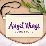 Angel Wings Bookstore Wristlet Cosmetic Bag Cosmetic Bag Color: Natural $10.75 Winks Design Studio,LLC