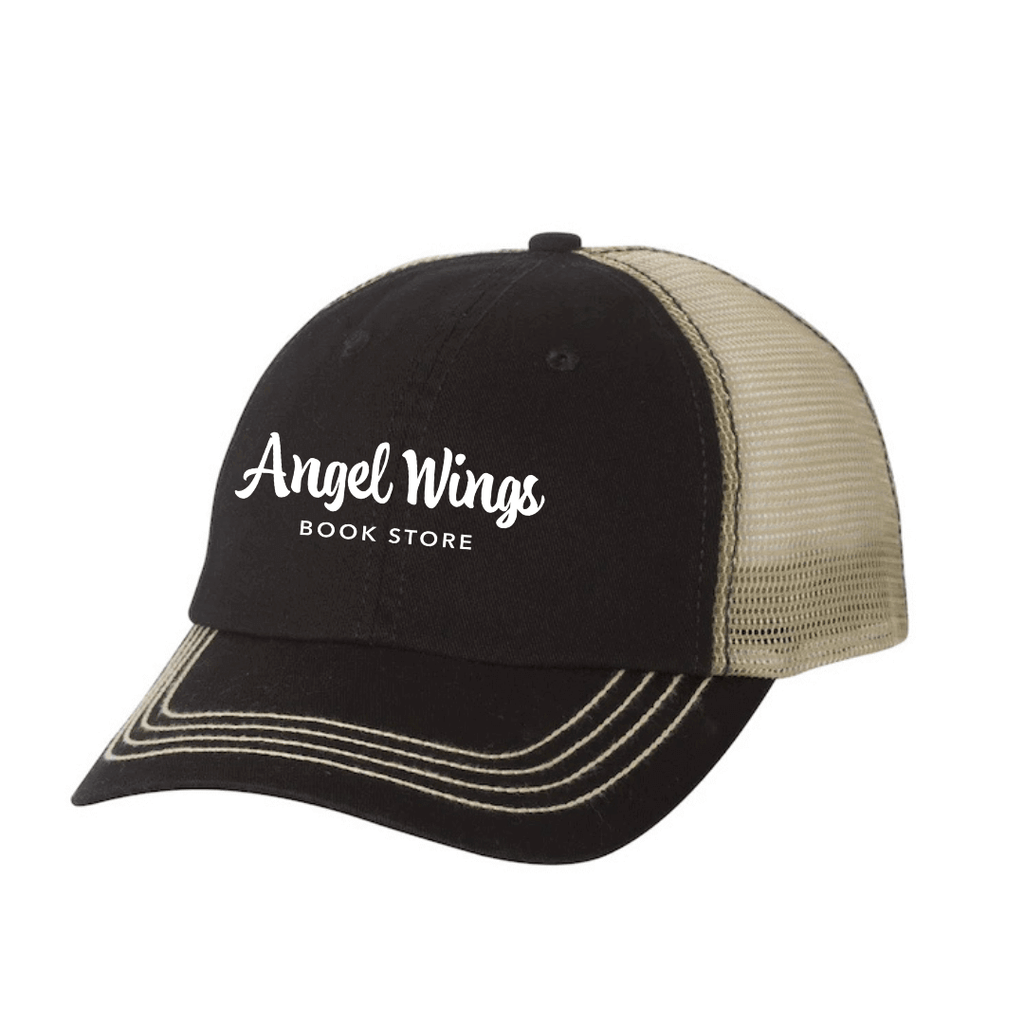 Angel Wings Bookstore Trucker Hat Hats Color: Black/khaki $18.99 Winks Design Studio,LLC