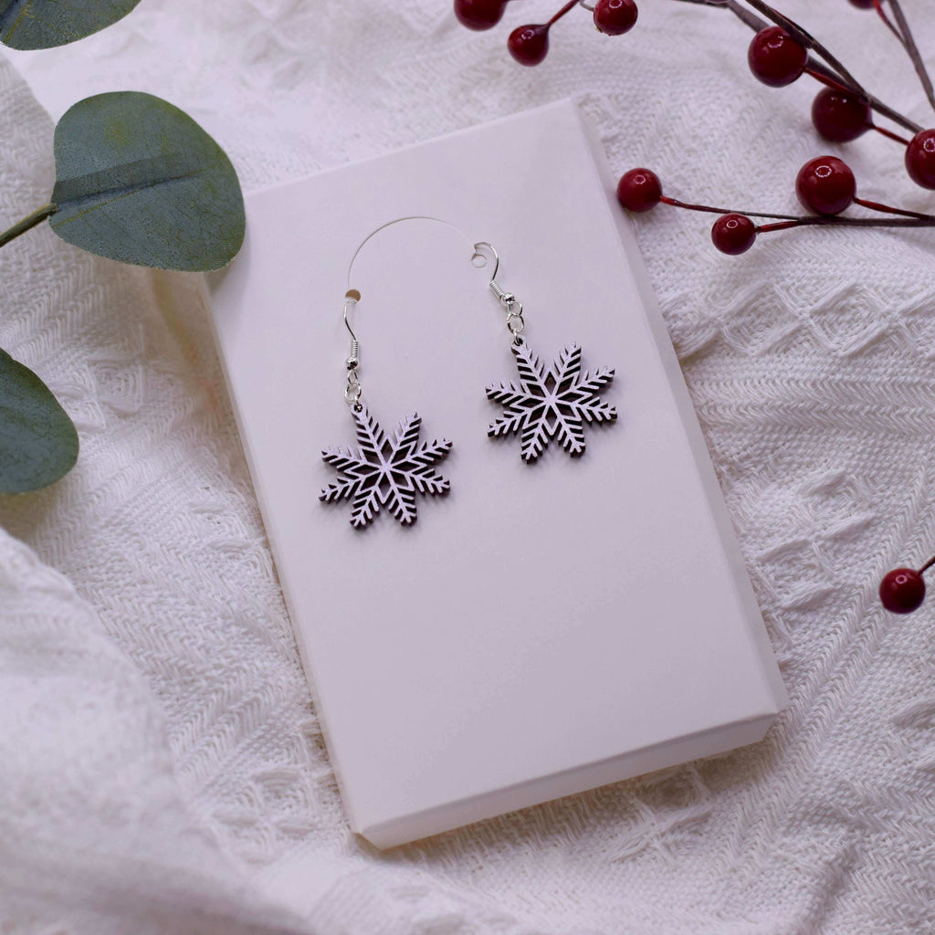 Wooden Shimmering Snowflake Earrings $10.99 Winks Design Studio,LLC