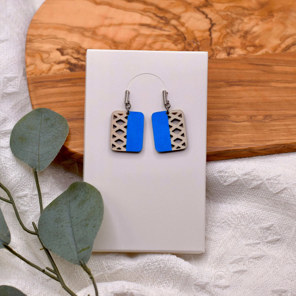 Colorful Geometric Wooden Earrings Color: Blue Winks Design Studio,LLC