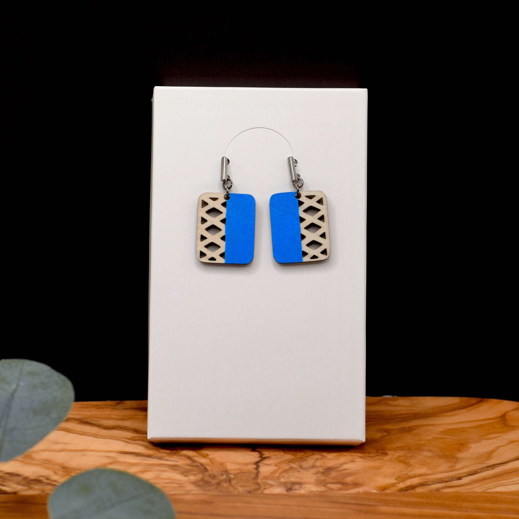 Colorful Geometric Wooden Earrings Color: Blue Winks Design Studio,LLC