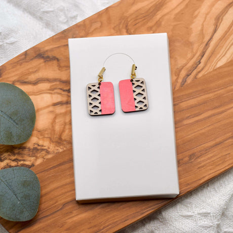 Colorful Geometric Wooden Earrings Color: Pink Winks Design Studio,LLC