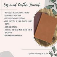 Custom Engraved Notebook, Personalized Leather Journal - Winks Design Studio,LLC