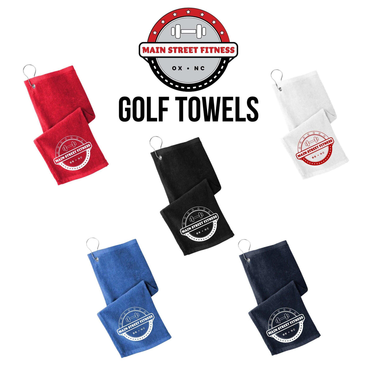 Main Street Fitness Golf Towels - Winks Design Studio,LLC