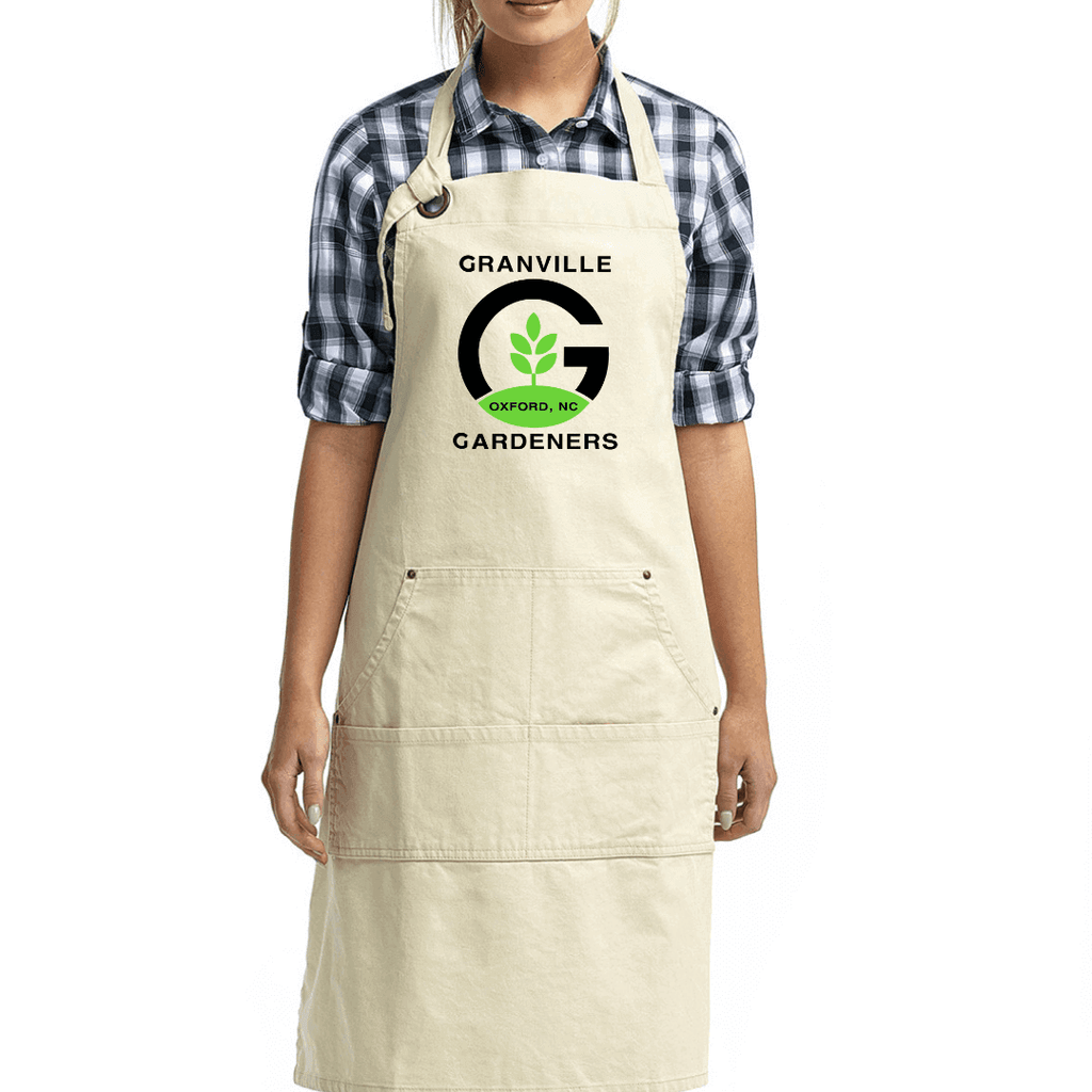 Granville Gardeners Club Custom Logo Canvas Artisan Bib Apron With Pockets - Winks Design Studio,LLC