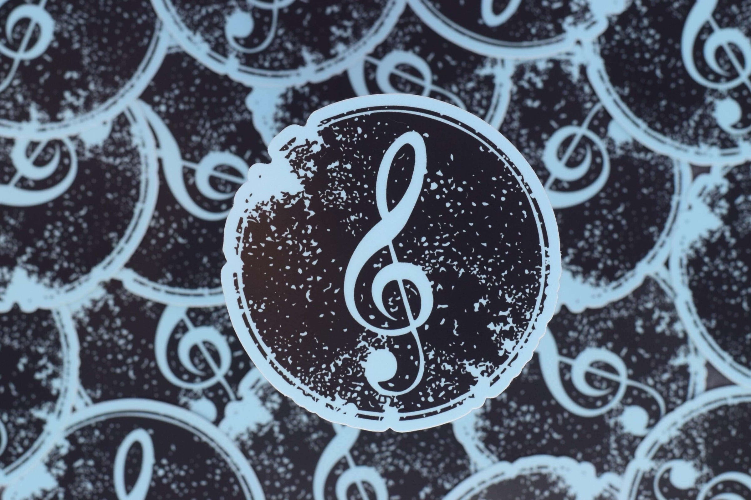 Distressed Treble Clef Music Stickers, Waterproof Die-Cut Vinyl Decal For Laptop, Water Bottle, Journal, 3”x3” - Winks Design Studio,LLC