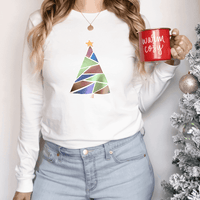 Modern Christmas Tree, Metallic Geometric Shape Christmas Tree with Star Design on Premium Unisex Shirt, Multiple Sleeve Length - Winks Design Studio,LLC