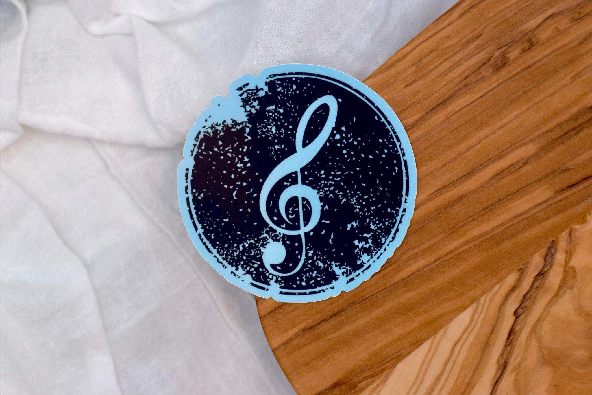 Distressed Treble Clef Music Stickers, Waterproof Die-Cut Vinyl Decal For Laptop, Water Bottle, Journal, 3”x3” - Winks Design Studio,LLC