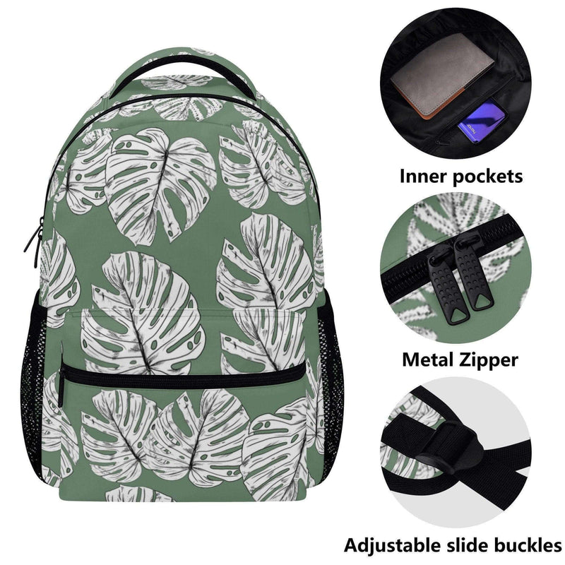 Green Monstera Leaves Casual Style iPad Backpack - Winks Design Studio,LLC