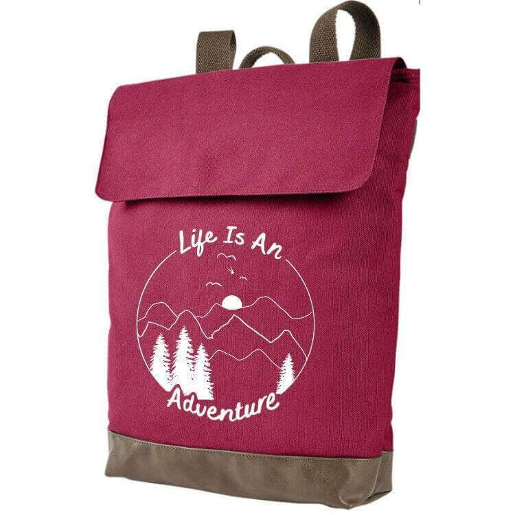 Life is An Adventure Large Canvas Top-loading  Laptop Backpack with smooth Leather Bottom, Fits 16” Laptop, Travel Bag - Winks Design Studio,LLC
