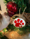 Paw Print Christmas Tree Ornament, Christmas Decor, Home Decor, Hand Painted Wood Slice Ornament - Winks Design Studio,LLC