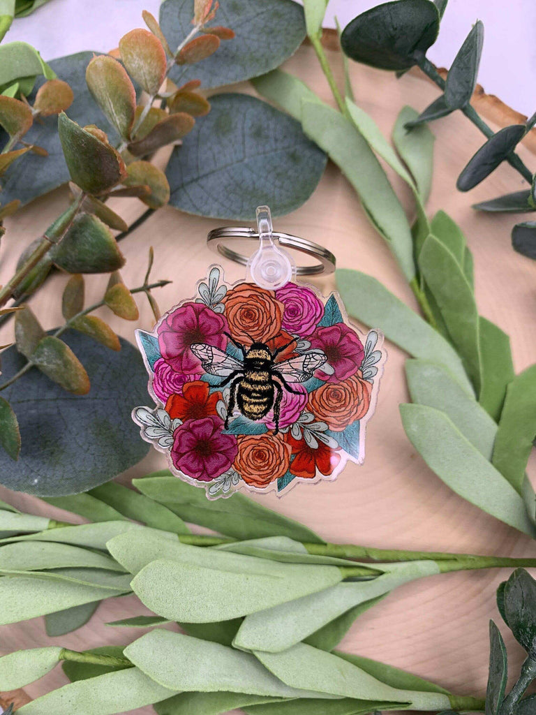 Bee and Flowers Keychain - Winks Design Studio,LLC