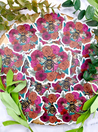 Bee on Flowers Vinyl Sticker, 3x3 in. - Winks Design Studio,LLC