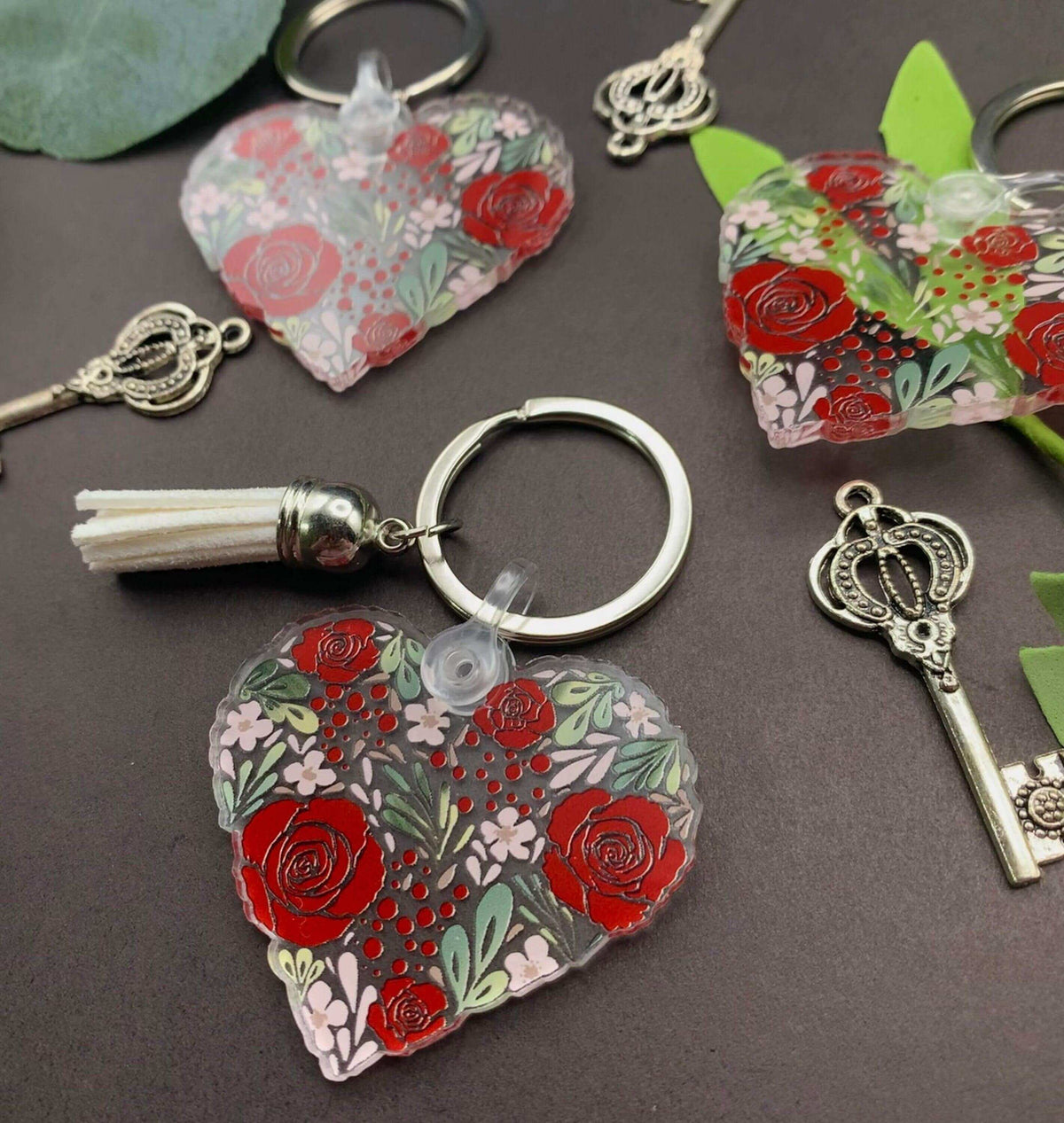 Vintage Flower Heart Keychain - Winks Design Studio,LLC