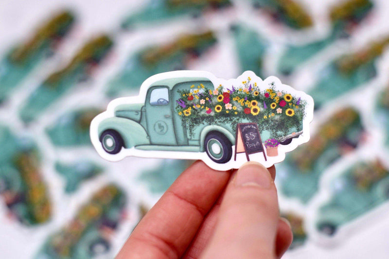 Antique Flower Truck Sticker, 1.25x3 in. - Winks Design Studio,LLC