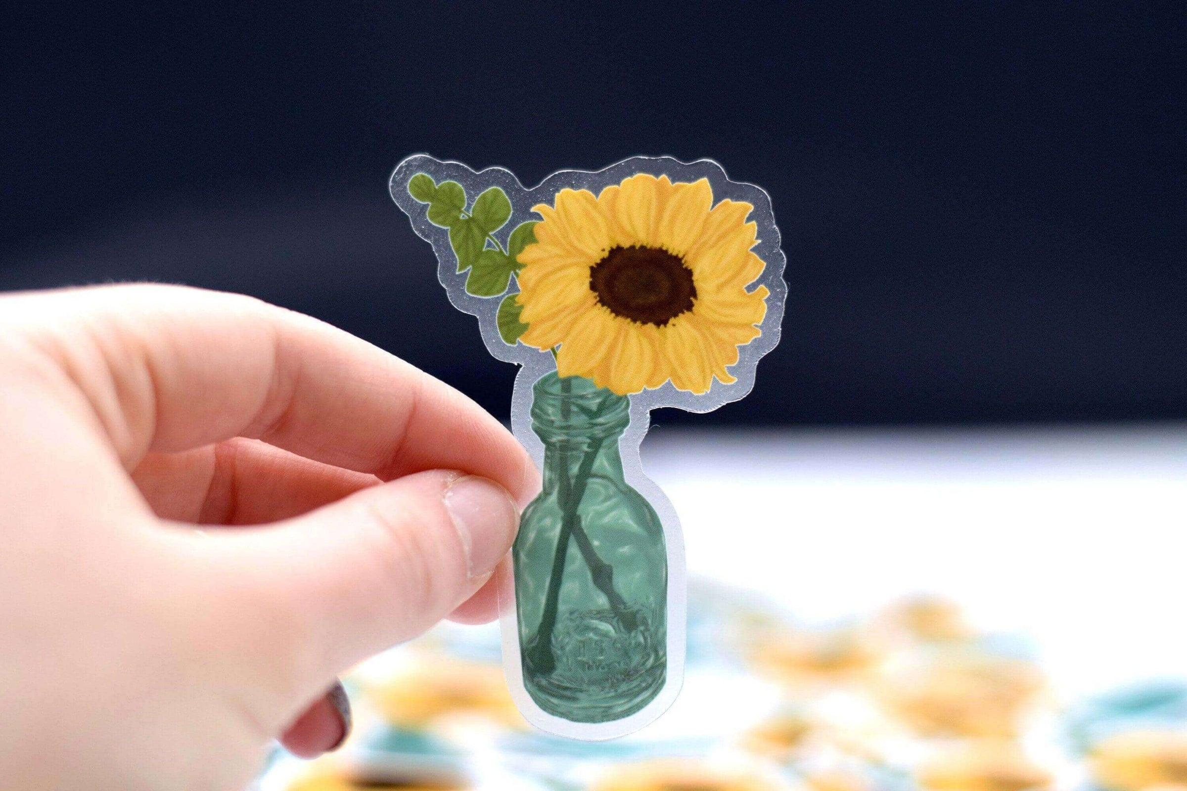 Sunflower Flower Jar Sticker - Winks Design Studio,LLC