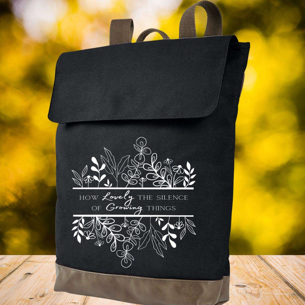 How Lovely The Silence of Growing Things, Women’s Backpack. Botanical Print, Plant Drawings, Garden Quotes, Laptop Bag, Plant Lover Gift - Winks Design Studio,LLC