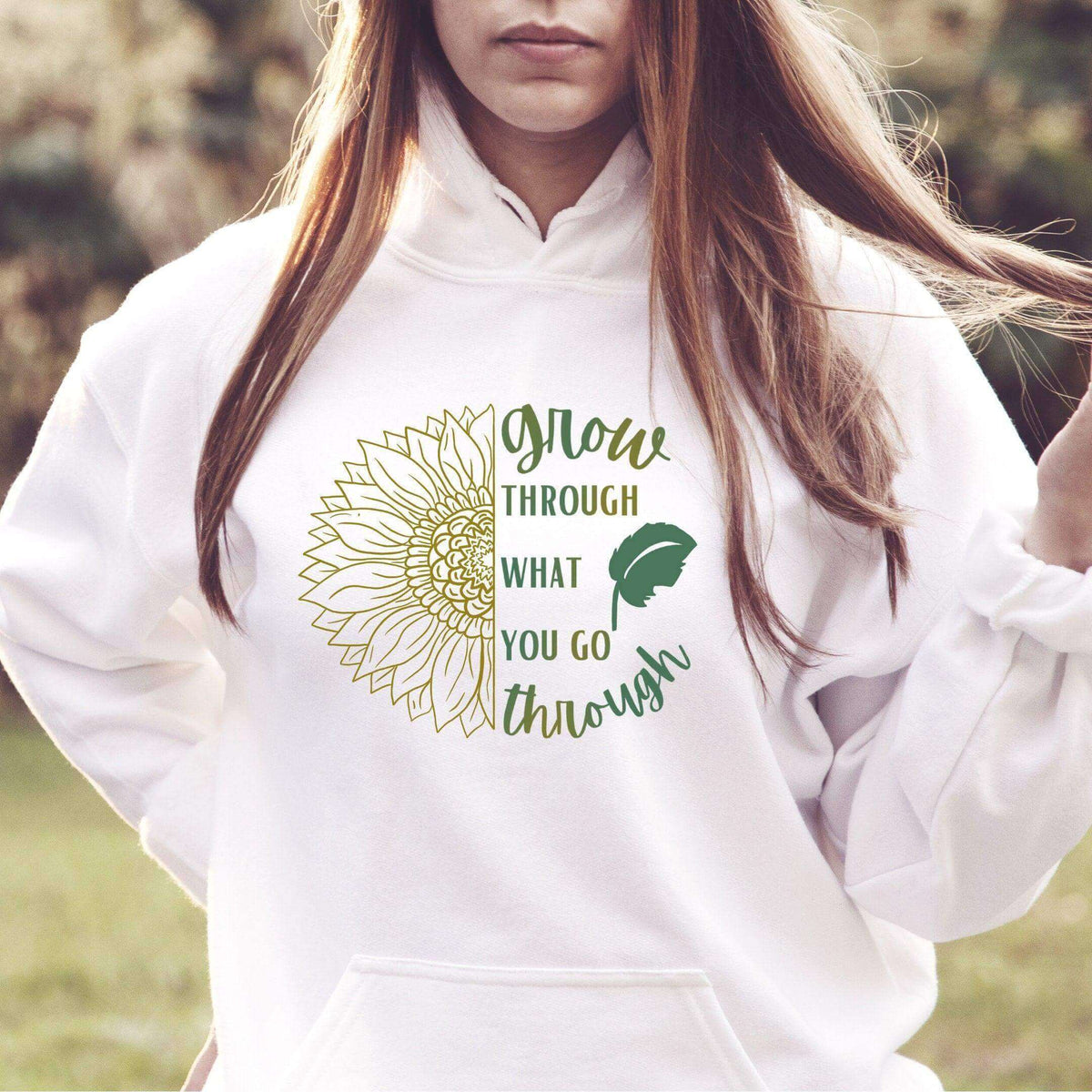 Women’s Sunflower Sweatshirt, Grow Through What You Go Through, Botanical Line Drawing, Sunflower Gifts, Sunflower Quote, Womens Hoodie - Winks Design Studio,LLC