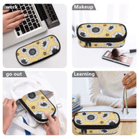 Yellow Sunflower 3-Layer Pencil Pouch, Floral Makeup Bag, Pencil Case, Purse Organizer, Cord Keeper, Large Capacity Pencil Case