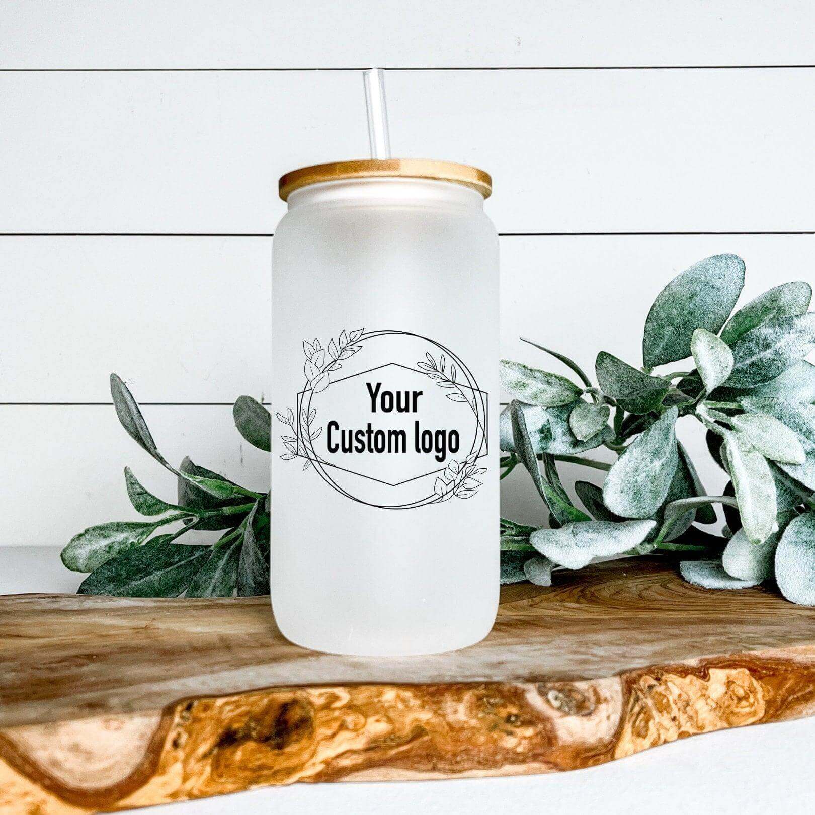 Personalized Glass Cup with Bamboo Lid & Straw | 16 oz Beer Can Glass |  Custom