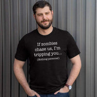 Funny Zombie Short Sleeve Halloween Shirt - If Zombies Chase Us I'm Tripping You - Humorous Zombie Shirt for Men - Winks Design Studio,LLC