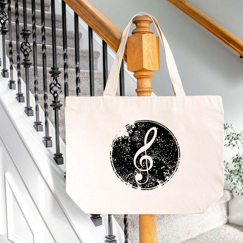 Music Note Reusable Canvas Tote Bag With Front Pockets - Winks Design Studio,LLC