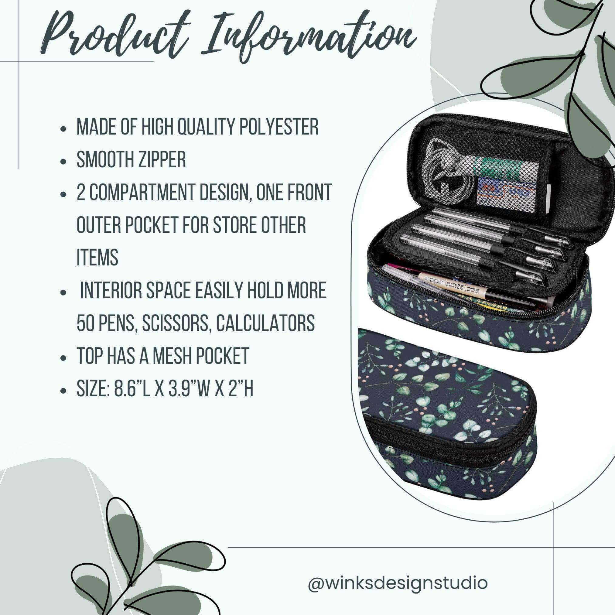 Eucalyptus Floral Makeup Bag - Winks Design Studio,LLC