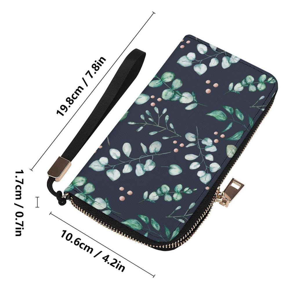 Eucalyptus Leaves Women’s Wallet, Large Zipper Clutch Wallet With Wristlet Strap - Winks Design Studio,LLC