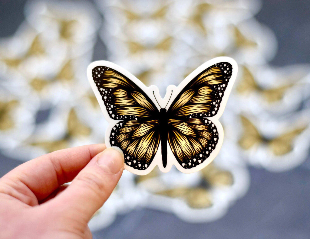 Boho Monarch Butterfly Sticker, Botanical Vinyl Decal for Laptop, Water Bottle, Journal, 3”x2.5” Waterproof - Winks Design Studio,LLC